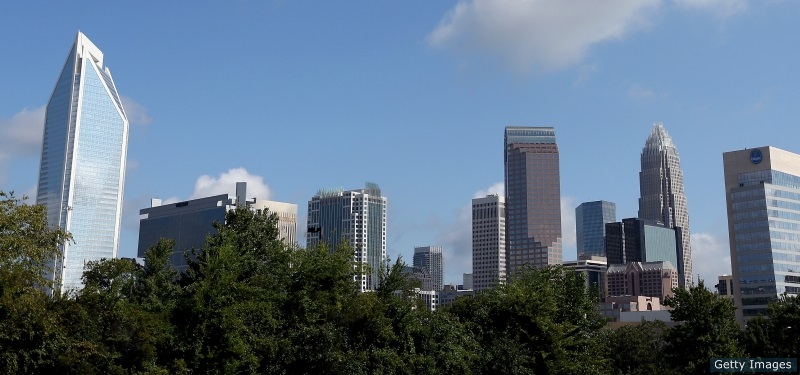 Charlotte, North Carolina skyline behind trees