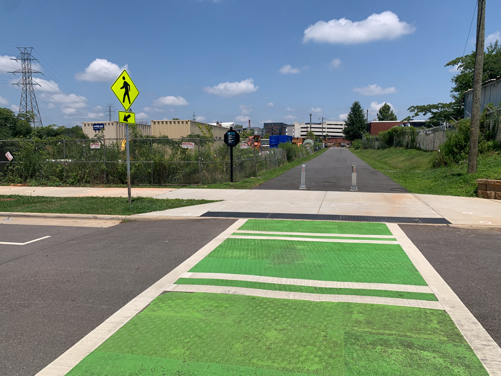 crosswalk to a walking path
